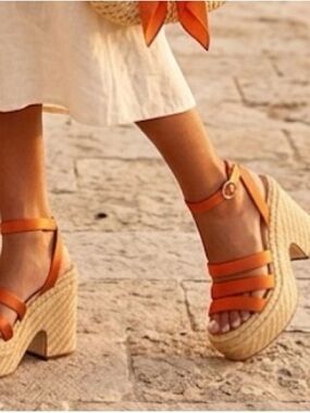Sam Edelman Tibby Orange Platform Wedge Sandals